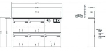 RENZ Briefkastenanlage Aufputz Tetro Kastenformat 370x330x145mm, mit Klingel - & Lichttaster und Vorbereitung Gegensprechanlage, 5-teilig